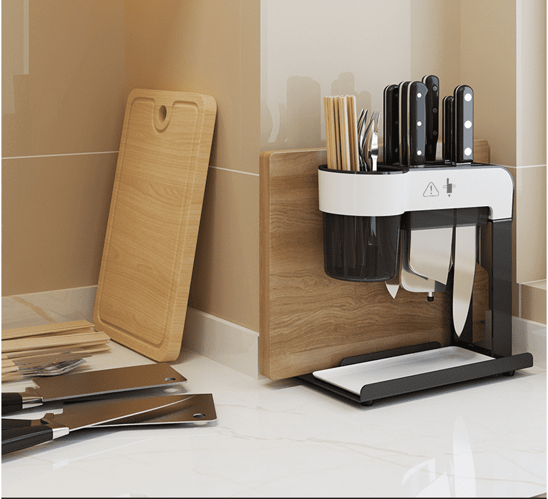 White Stainless Steel Knifes Chopping Board Utensil Storage Rack Organizer.